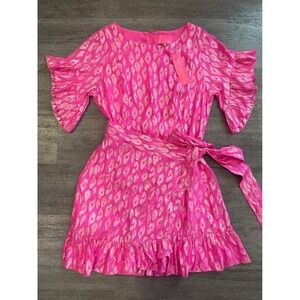 Lilly Pulitzer Darlah Silk Dress Leopard Metallic Clip Hot Pink Size 12